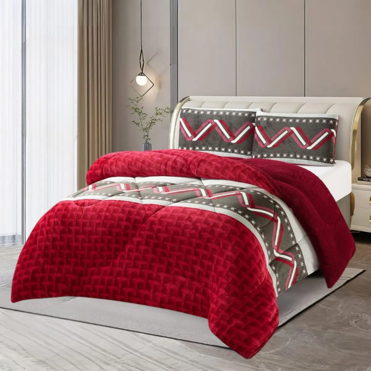 GENERICO - Plumon Plush Liso Con Chiporro 2 Plazas + 2 Fundas Almohada - Multicolor - 2 Plazas