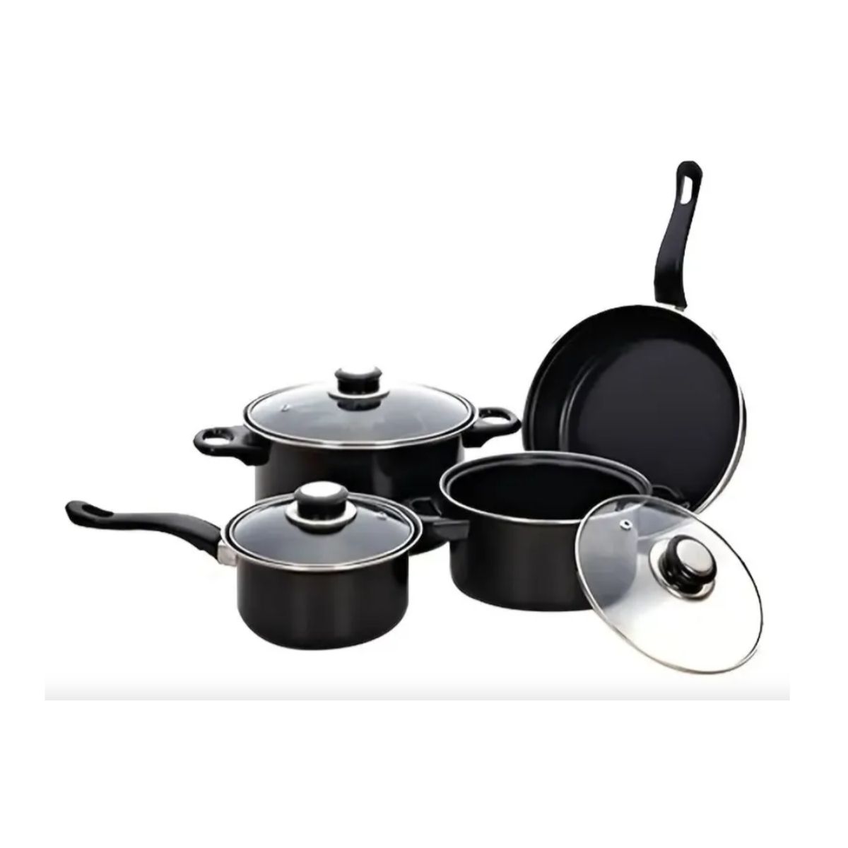 GENERICO - Bateria de Cocina 13 Piezas Antiadherente: 3 Ollas + Sartén + Utensilios - Negro Mate