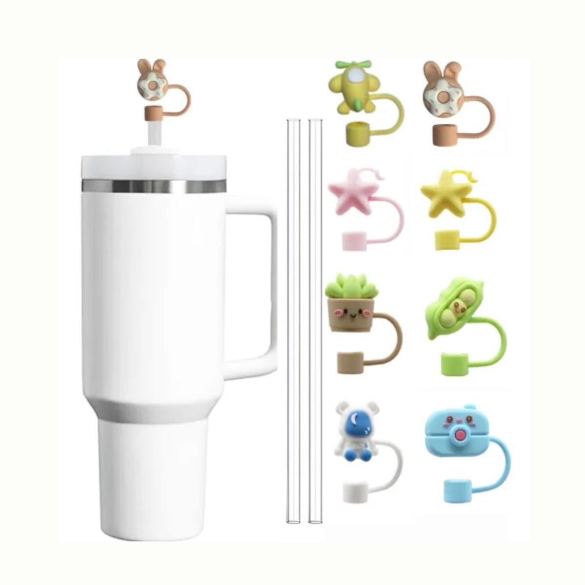 GENERICO - Pack 2 bombillas transparentes 2 Tapas Antiderrame Para vaso térmico de 40 oz