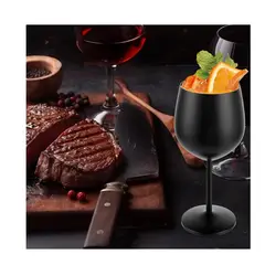 EVERSO - Set2 Copas De Vino Cóctel Acero Inoxidable Para Fiesta 550ml Negro