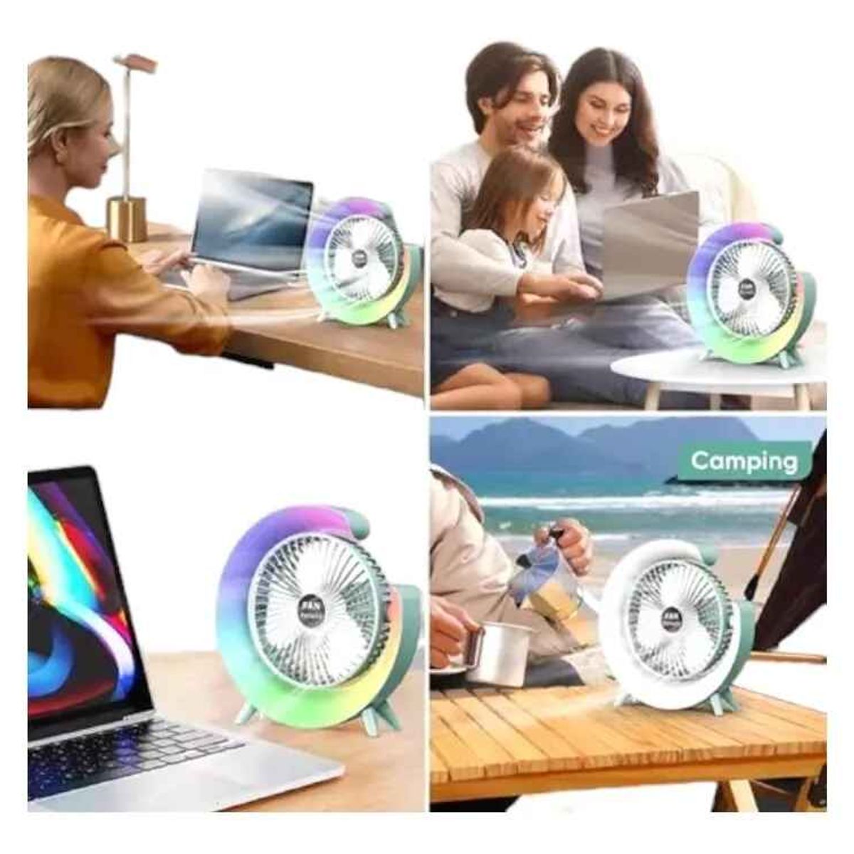 GENERICO - Ventilador De Mesa Recargable Usb 2 En 1 Con Lámpara Luz Led 16.5 Cm 50hz-60hz Blanco Plástico