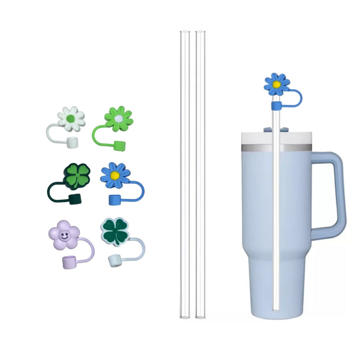 GENERICO - Pack 2 bombillas transparentes 2 Tapas Antiderrame  Para vaso térmico de 40 oz