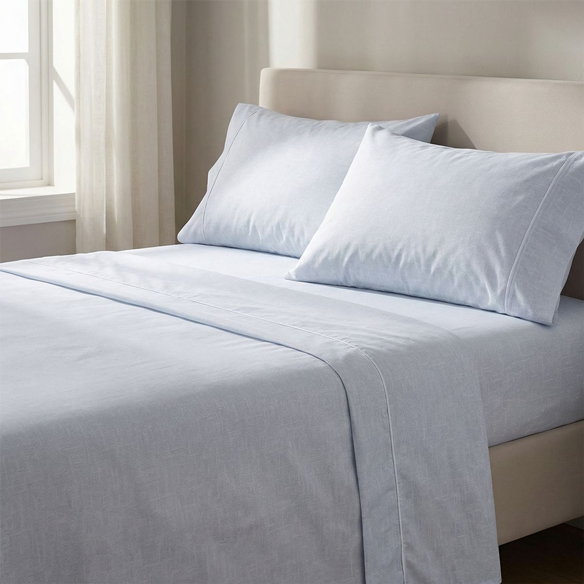 SOHOME - Juego De Sabanas 2 Plazas 180 Hilos + 2 Fundas De Almohadas Celeste