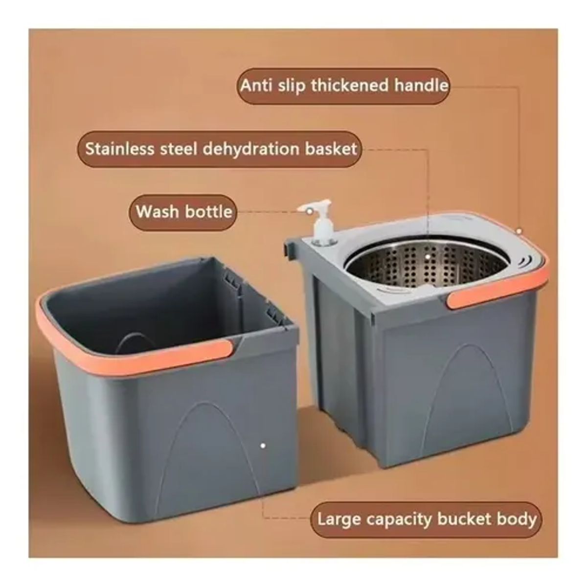 GENERICO - Mopa Trapeador Giratorio 360° Centrifugadora Doble Rueda Gris Oscuro