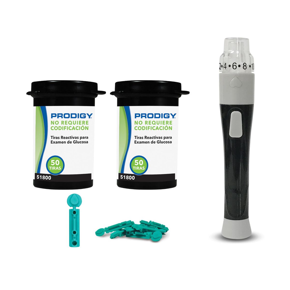 PRODIGY - 100 Tiras Reactivas + 100 Lancetas + Lancetero Prodigy