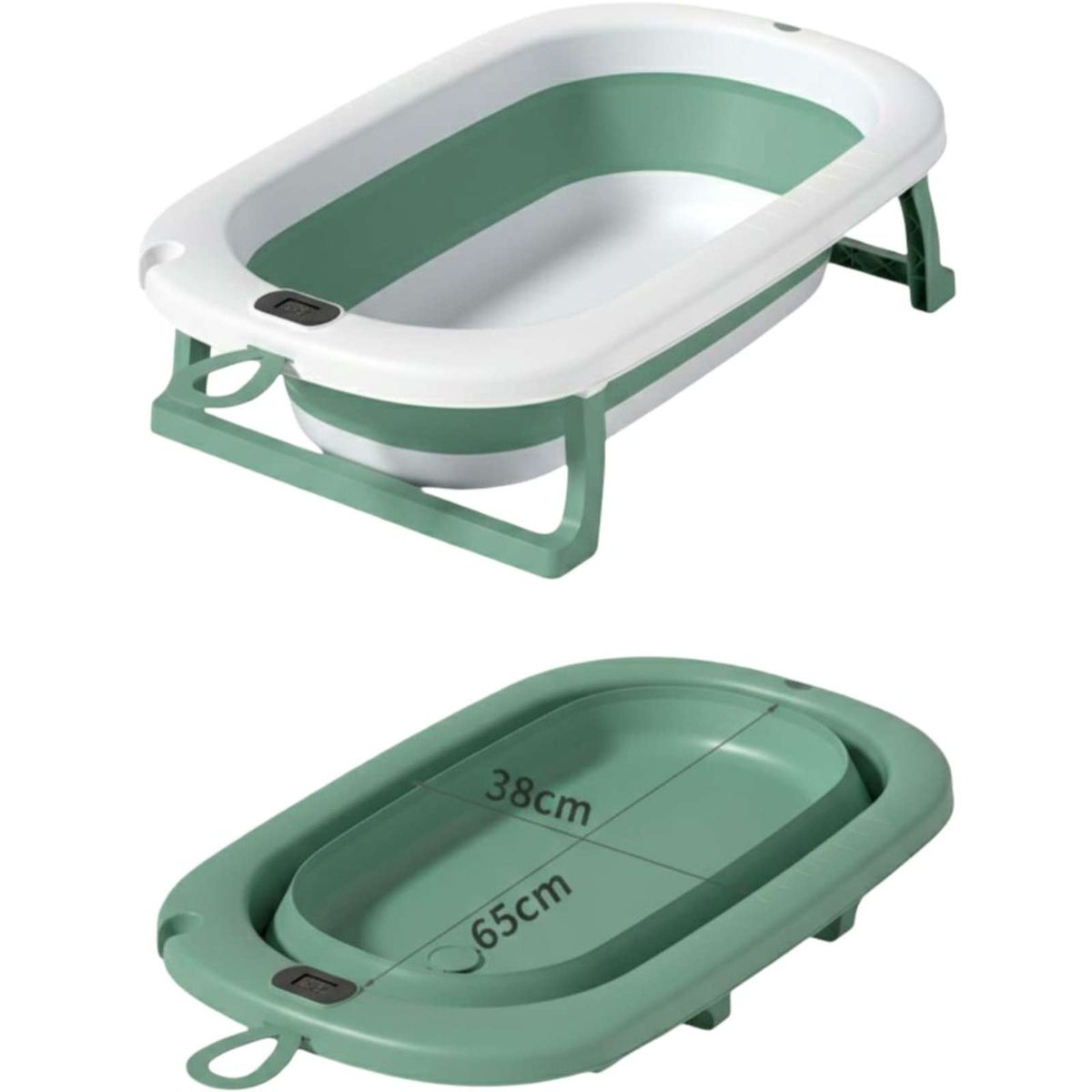 GENERICO - TINA PLEGABLE CON TERMOMETRO Y COJÍN PARA BEBES VERDE