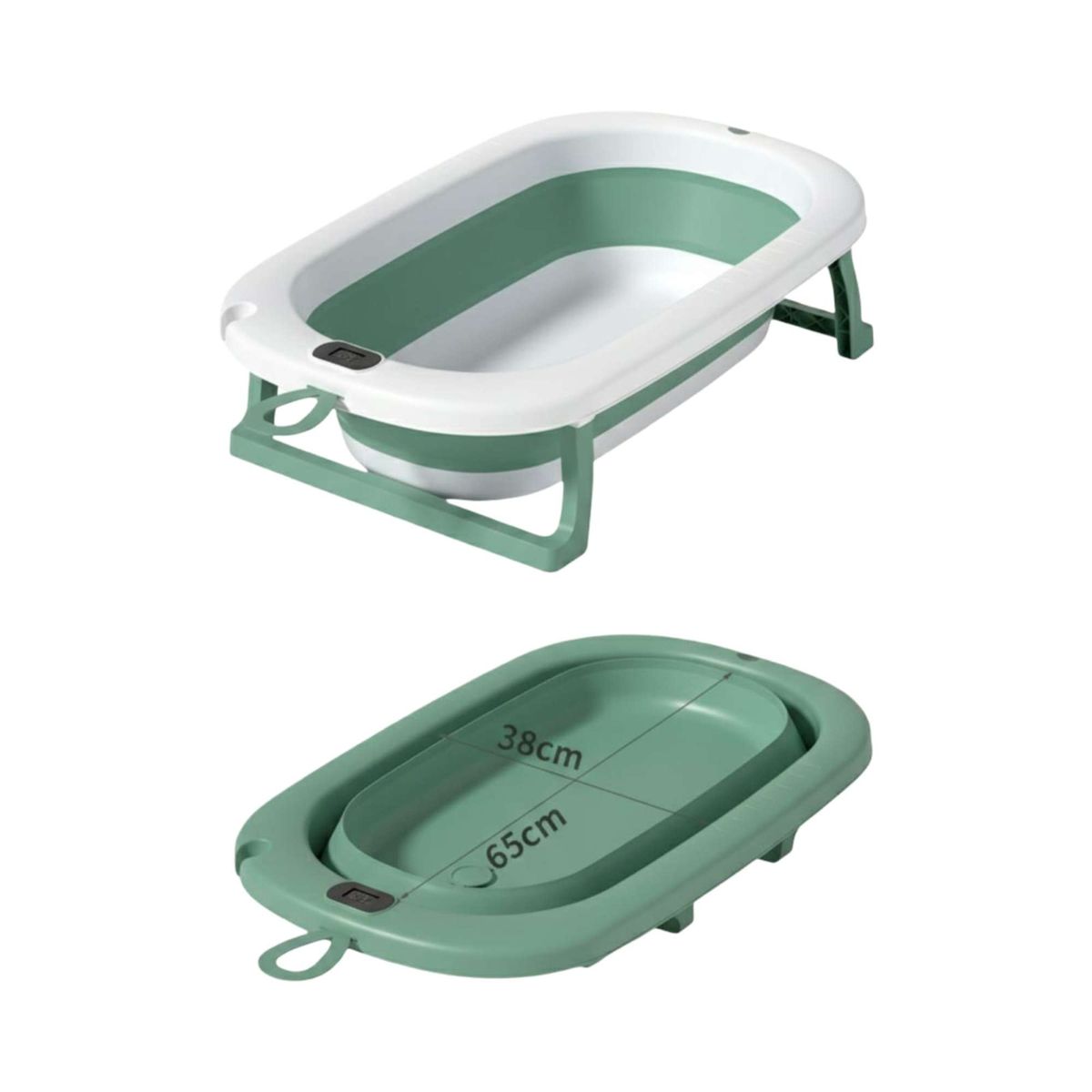 GENERICO - TINA PLEGABLE CON TERMOMETRO Y COJÍN PARA BEBES VERDE