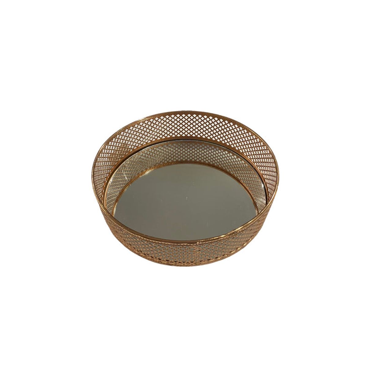 VGO - Bandeja metalica redonda espejada 21x21x5.3 cm. Dorado Dorado Vgo