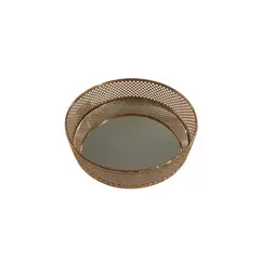 VGO - Bandeja metalica redonda espejada 21x21x5.3 cm. Dorado Dorado