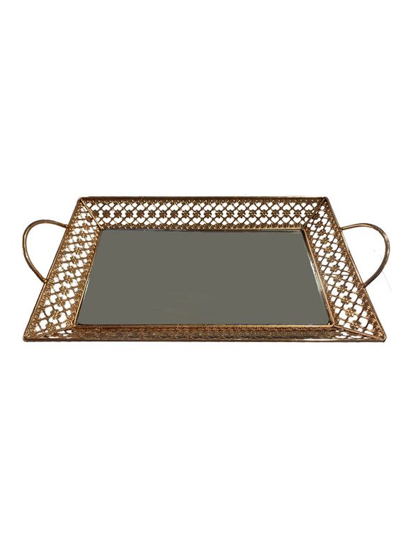 Bandeja metalica rectangular espejada 25x35x5.3 cm. Dorado Dorado Dorado