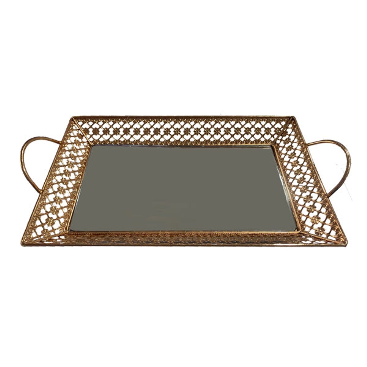 VGO - Bandeja metalica rectangular espejada 25x35x5.3 cm. Dorado Dorado Vgo
