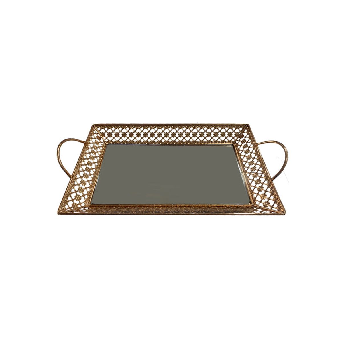 VGO - Bandeja metalica rectangular espejada 25x35x5.3 cm. Dorado Dorado Vgo