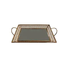 VGO - Bandeja metalica rectangular espejada 25x35x5.3 cm. Dorado Dorado