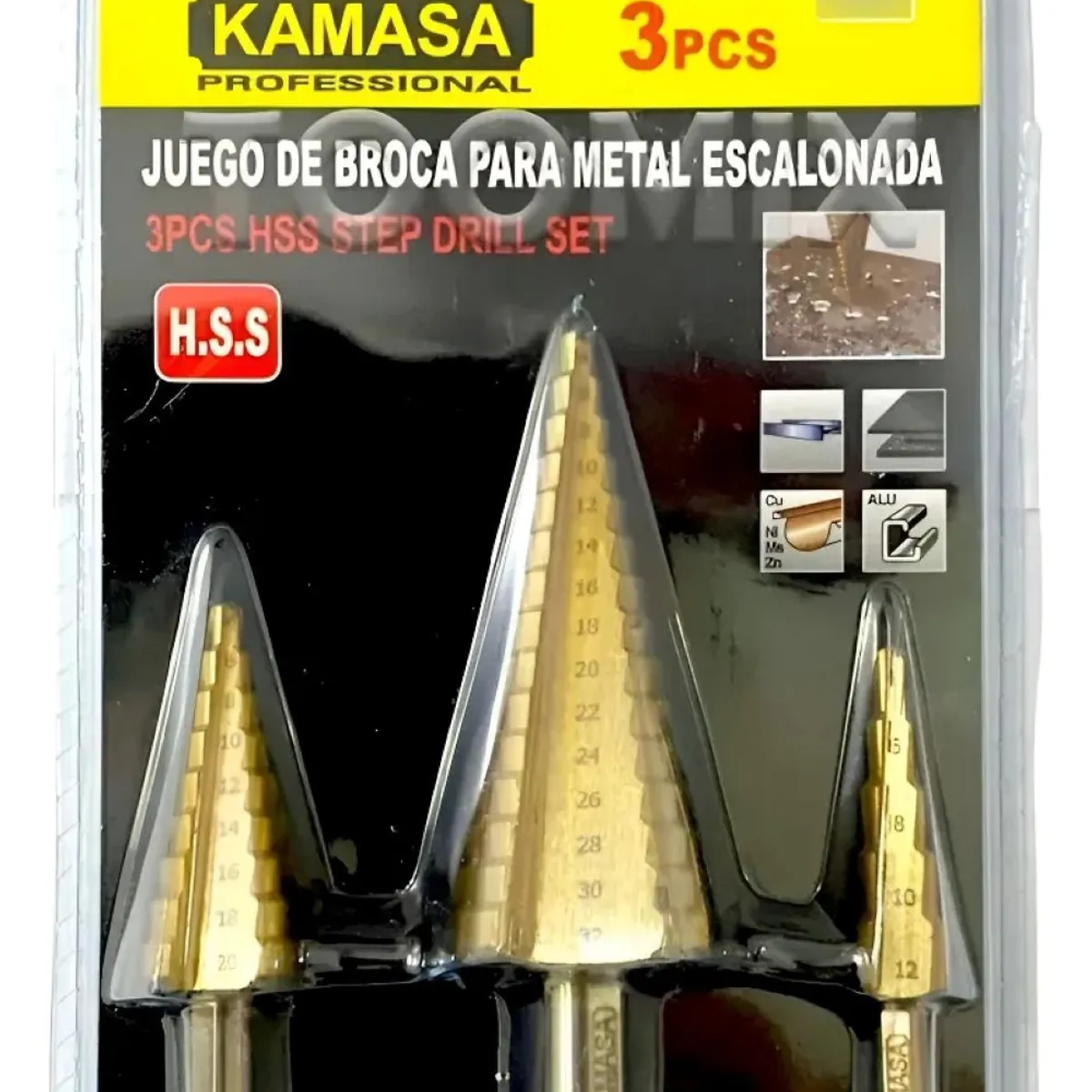 KAMASA - Juego Set 3 Brocas Cónica Escalonada 4 Mm A 32 Mm