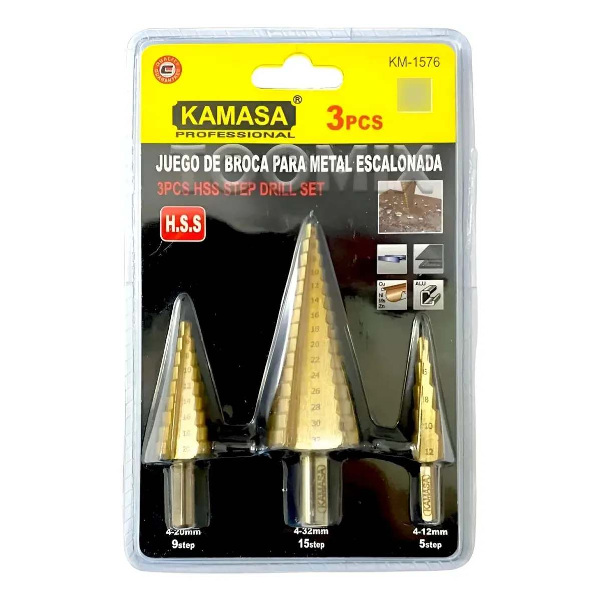 KAMASA - Juego Set 3 Brocas Cónica Escalonada 4 Mm A 32 Mm