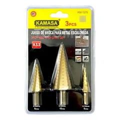 KAMASA - Juego Set 3 Brocas Cónica Escalonada 4 Mm A 32 Mm