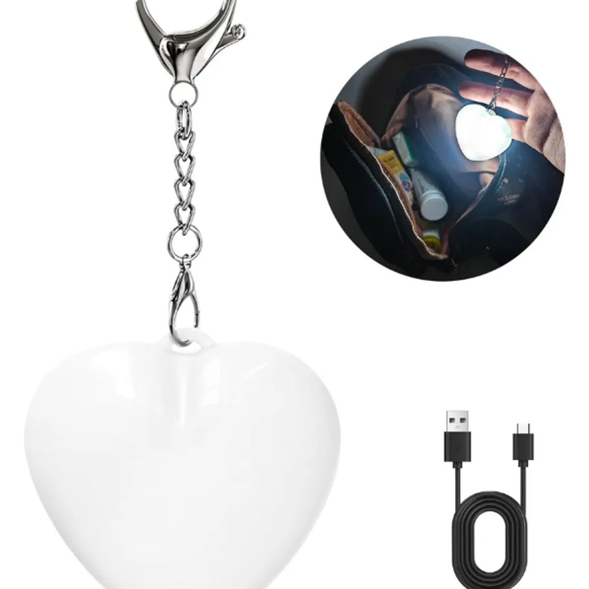 GENERICO - Llavero Bolso Sensor Movimiento Luz Recargable Cartera Blanco