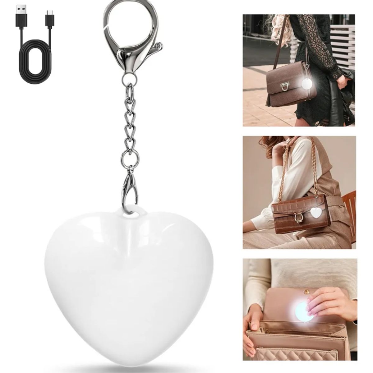 GENERICO - Llavero Bolso Sensor Movimiento Luz Recargable Cartera Blanco