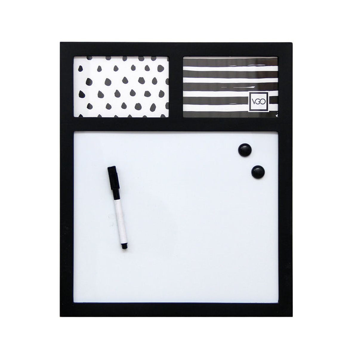 VGO - Pizarra 40x34 cm.. con 2 marcos de 10x15 cm. Negro