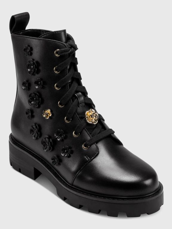 Botas combat negras con apliques florales Negro