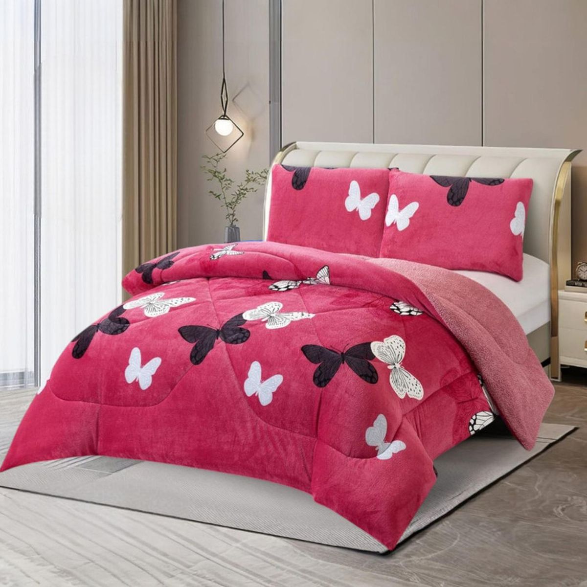 GENERICO - Plumon Plush Liso Con Chiporro 1.5 Plazas + 1 Funda Almohada - Multicolor - 1,5 Plazas