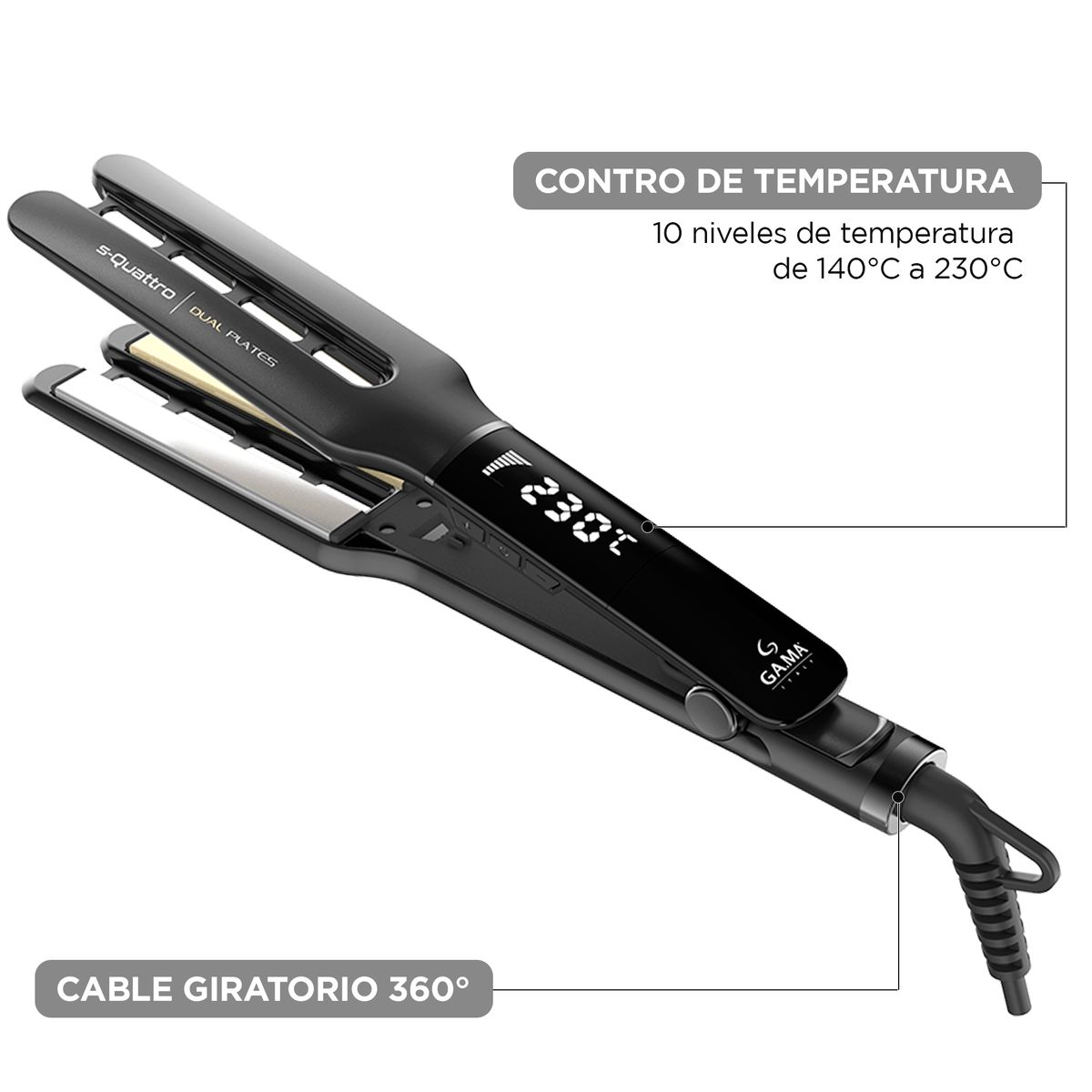 GAMA - Alisador Plancha Gama Dual Plates  S-Quattro Digital Titanio y Ceramica Tourmaline