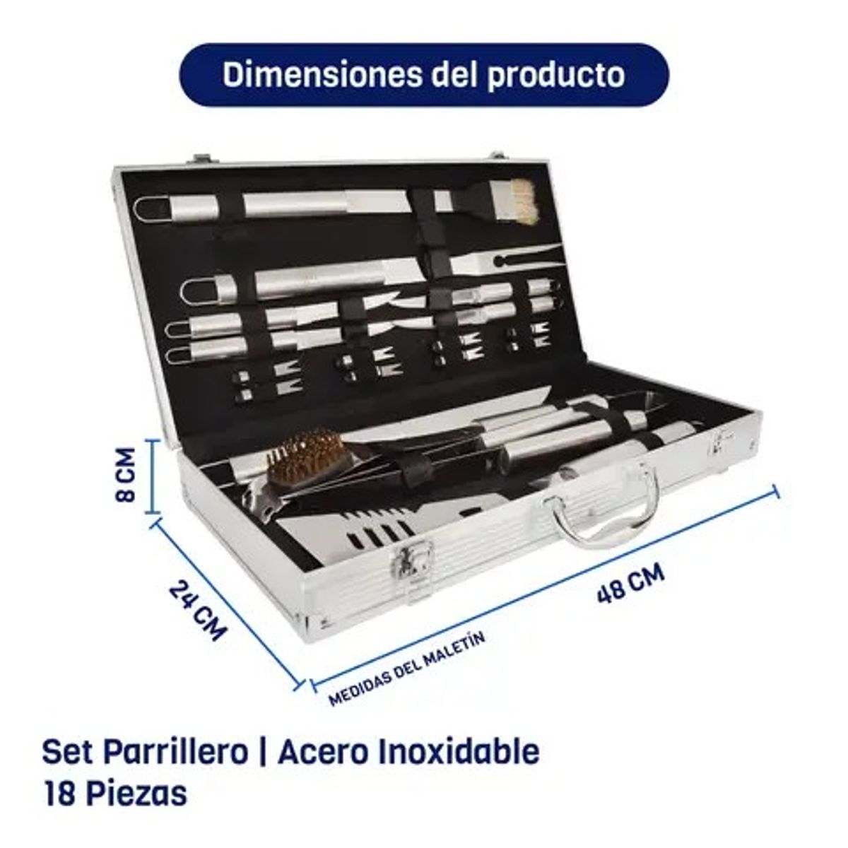 MOVI - Maleta parrillera de lujo- 18 piezas de acero inoxidable