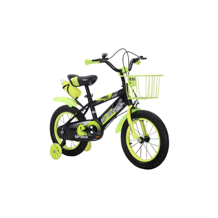 Bicicleta Aro 14 Con Cesta, Ruedas Luces Y Botellon De Agua Verde S