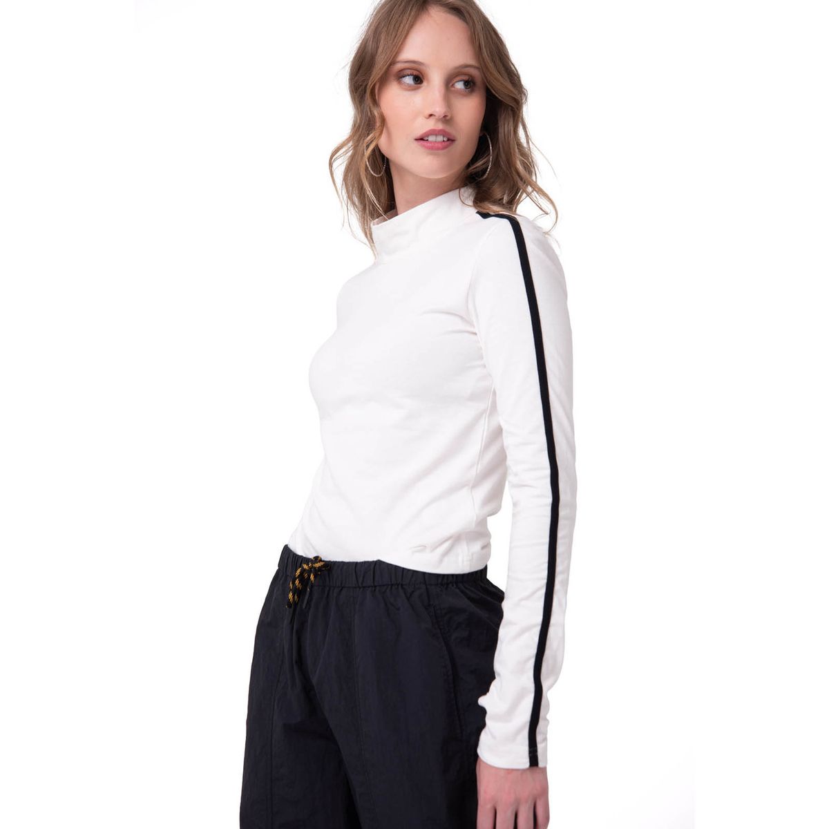 CAT - Polera Manga Larga Mujer Sporty Mock Neck Blanco CAT