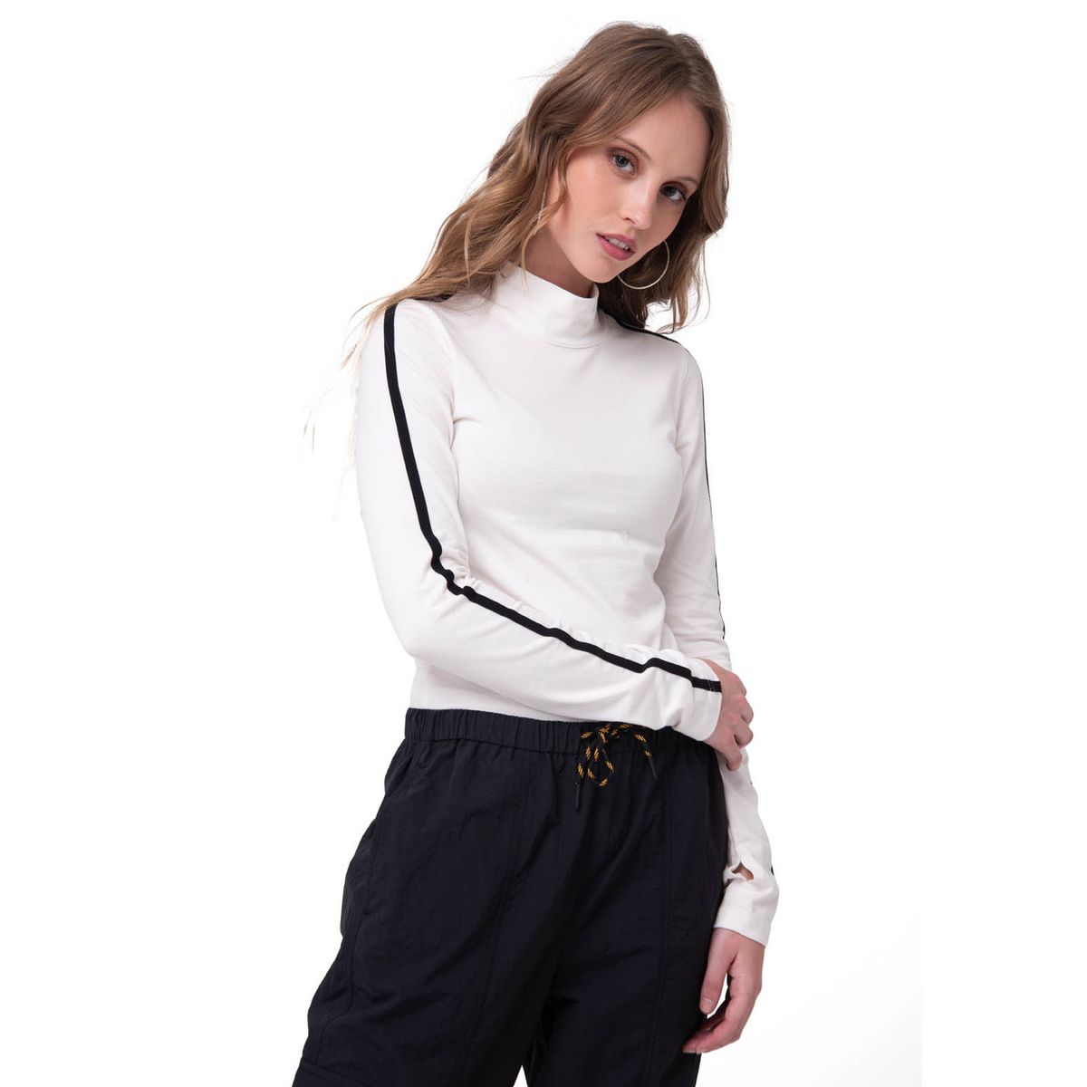 CAT - Polera Manga Larga Mujer Sporty Mock Neck Blanco CAT