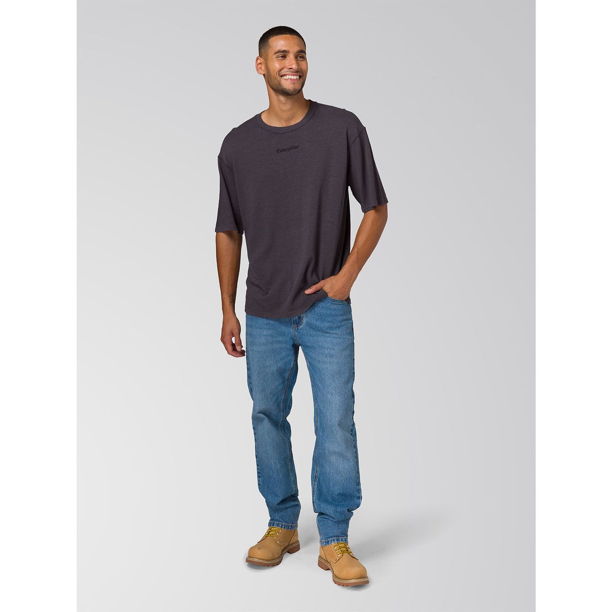 CAT - Polera Manga Corta Hombre Slub Knit Relaxed Negro CAT