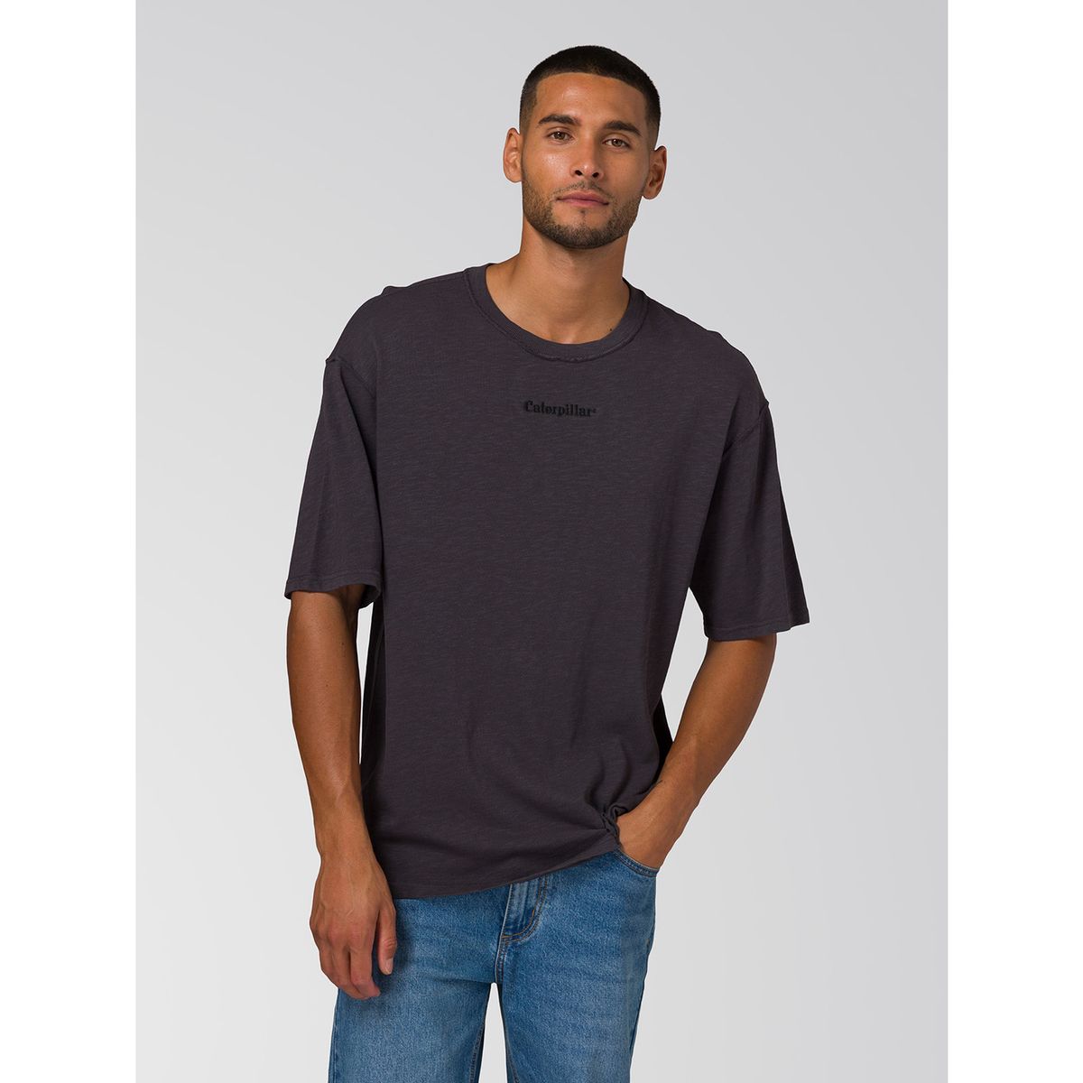 CAT - Polera Manga Corta Hombre Slub Knit Relaxed Negro CAT