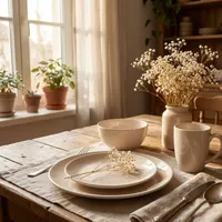 Juego De Vajilla 16 piezas Loza Cerámica July Crema Pink