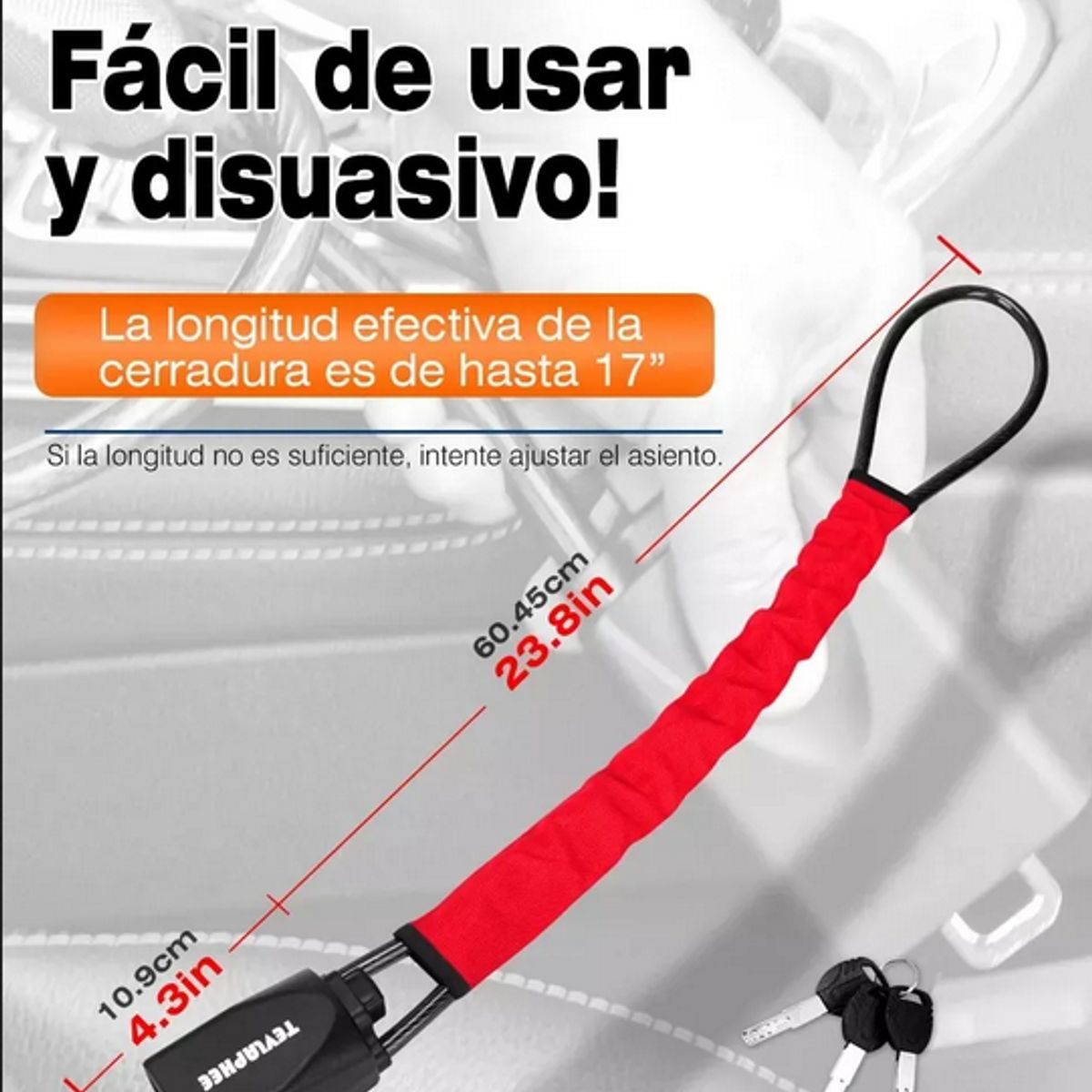 GENERICO - Baston De Seguridad Bloqueo Del Volante Al Cinturón Rojo