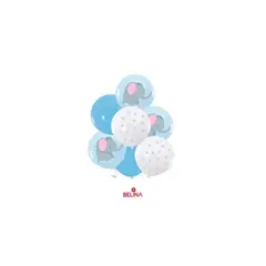 GENERICO - Set de globos de látex estampado elefante azul 7pcs