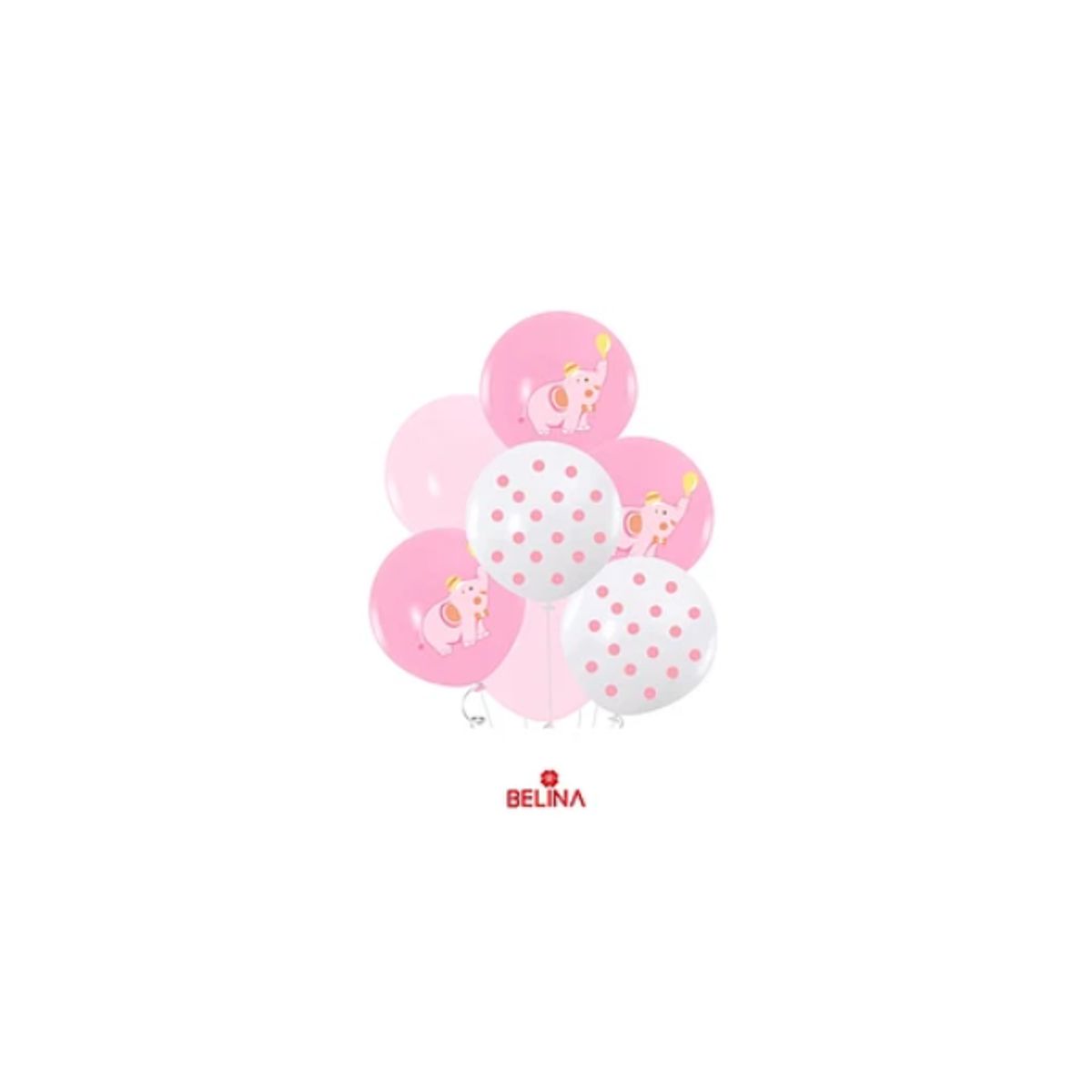 GENERICO - Set de globos de látex estampado elefante rosa 7pcs