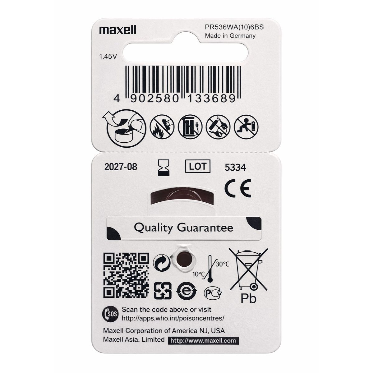 MAXELL - Pack 6 Pilas Para Audífonos Maxell 10 Auditivas