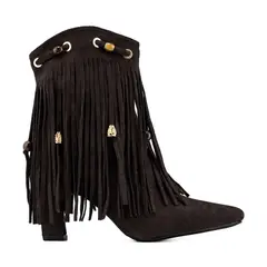 WEIDE - Bota Taco Mujer Casual Estilo Vaquero Flecos DH90