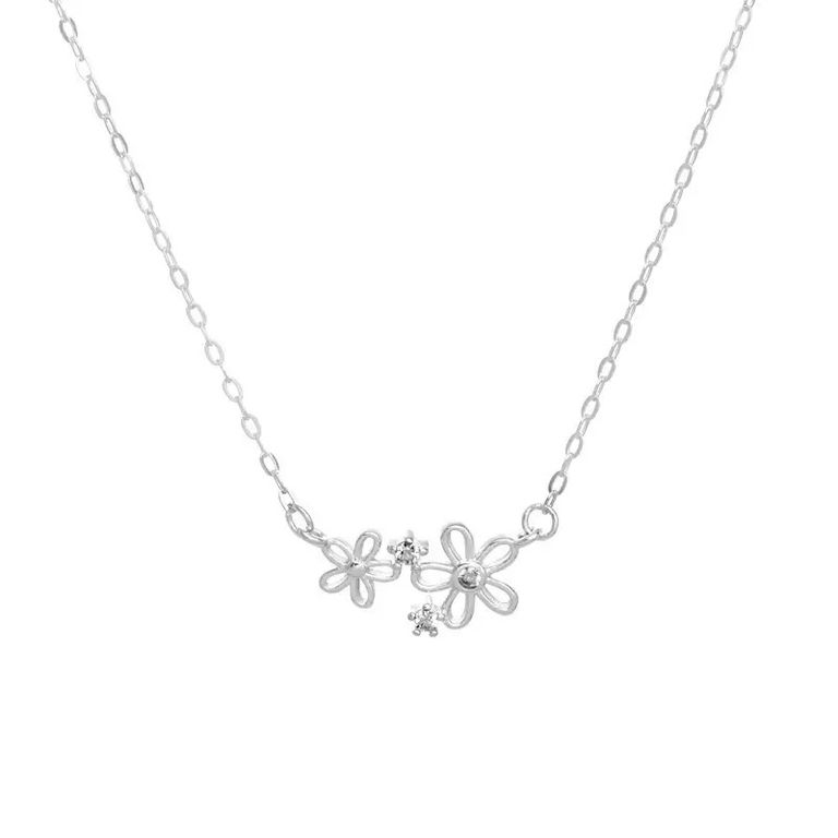 Collar Plata 925 Flor Bri X2 Plateado TALLA UNICA