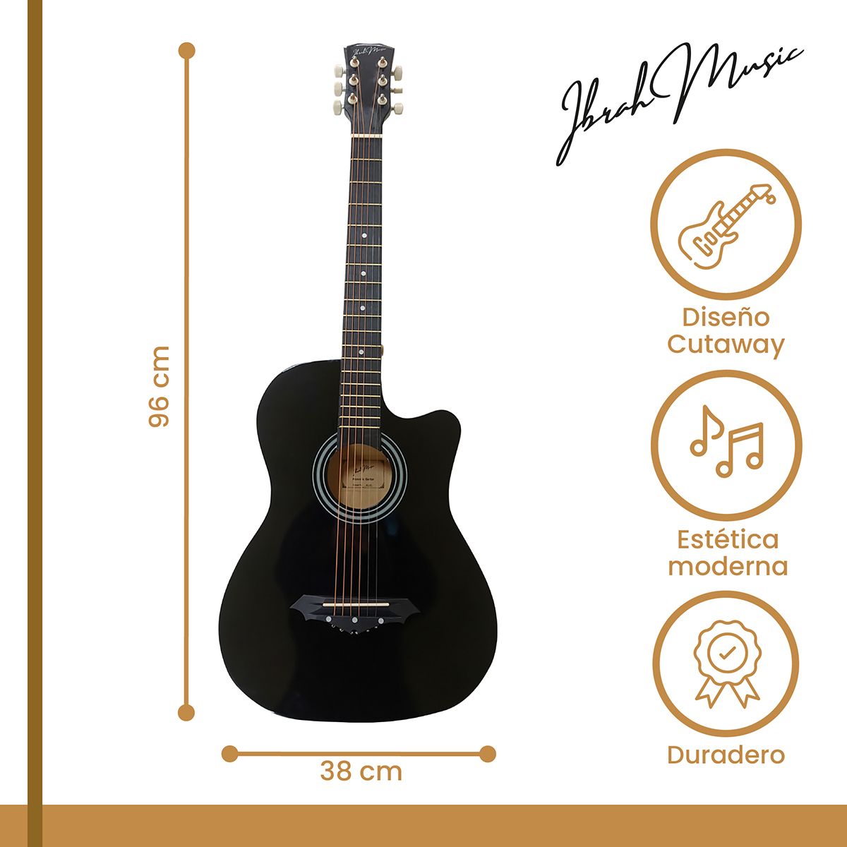 IBRAH - Guitarra Acustica Cutaway Ibrah Music 38" Funda + accesorios