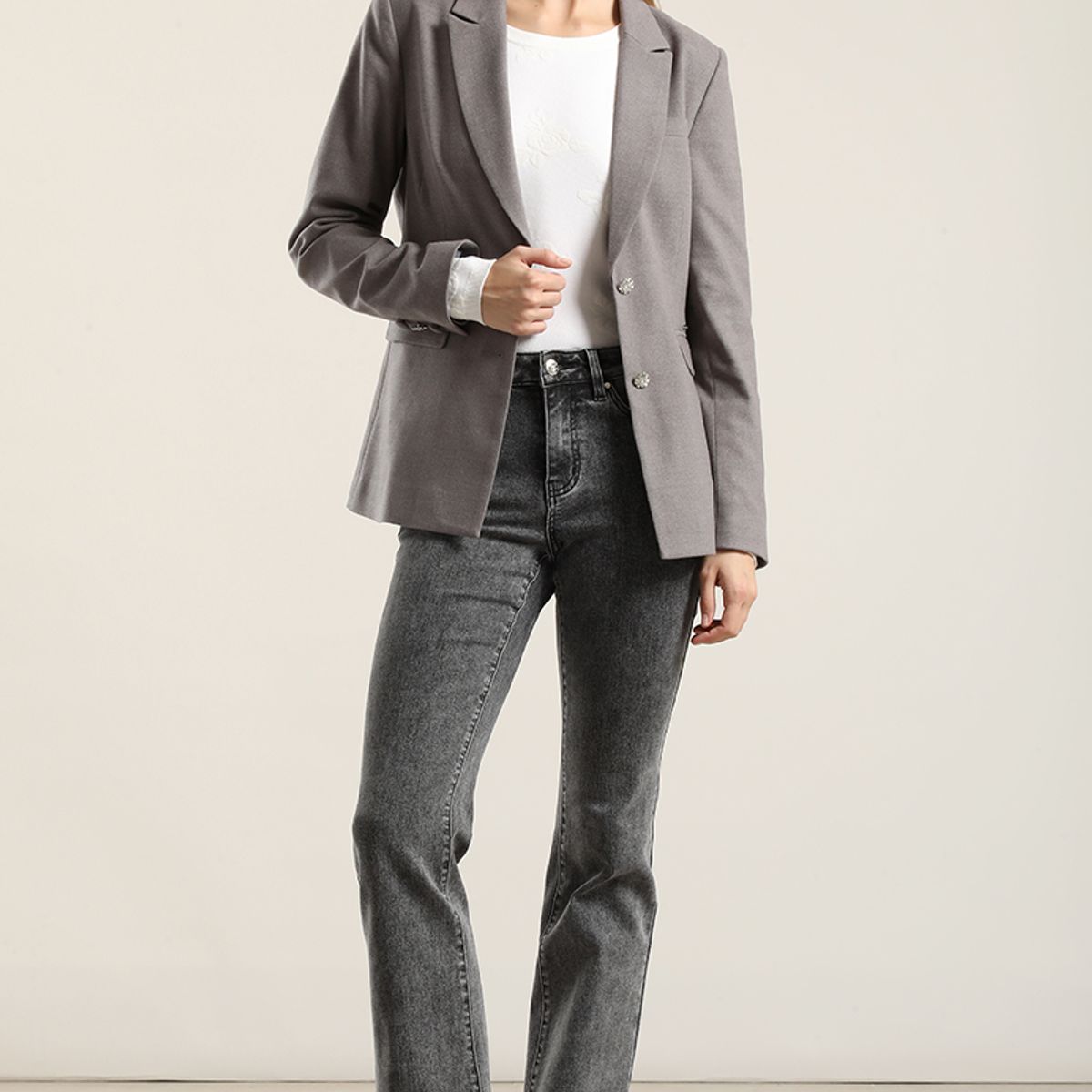 LIOLA - Jersey punto jacquard flores, crudo Liola