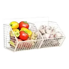 GENERICO - Cesta Organizador Rejilla Metálico Pared Multiuso 2 División Blanco