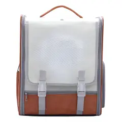 HOOPET - Mochila Con Cuero Para Transporte De Mascotas Marrón