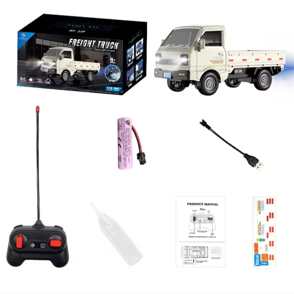 GENERICO - Camion 3/4 De Carga A Control Remoto 1 :18 Con Luz Led Color Blanco