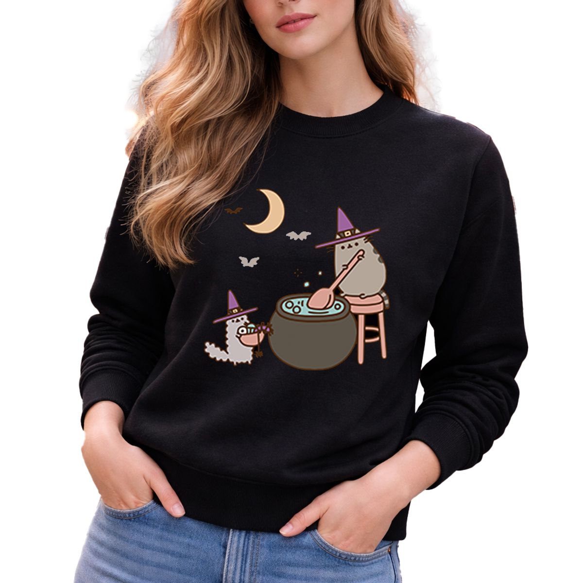 ROLY - Poleron Diseño Halloween Gato Kawai Sin Capucha