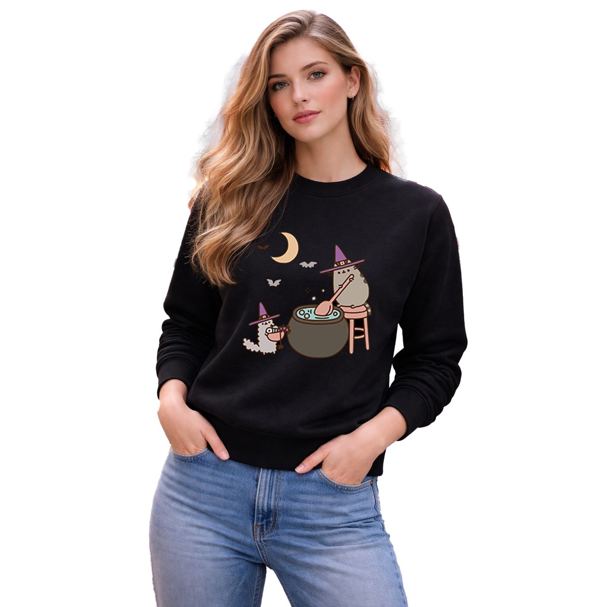 ROLY - Poleron Diseño Halloween Gato Kawai Sin Capucha
