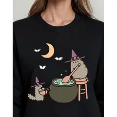 ROLY - Poleron Diseño Halloween Gato Kawai Sin Capucha