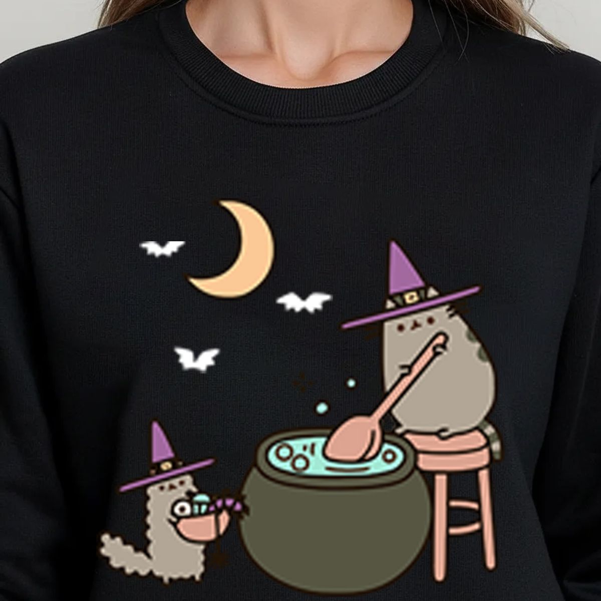 ROLY - Poleron Diseño Halloween Gato Kawai Sin Capucha