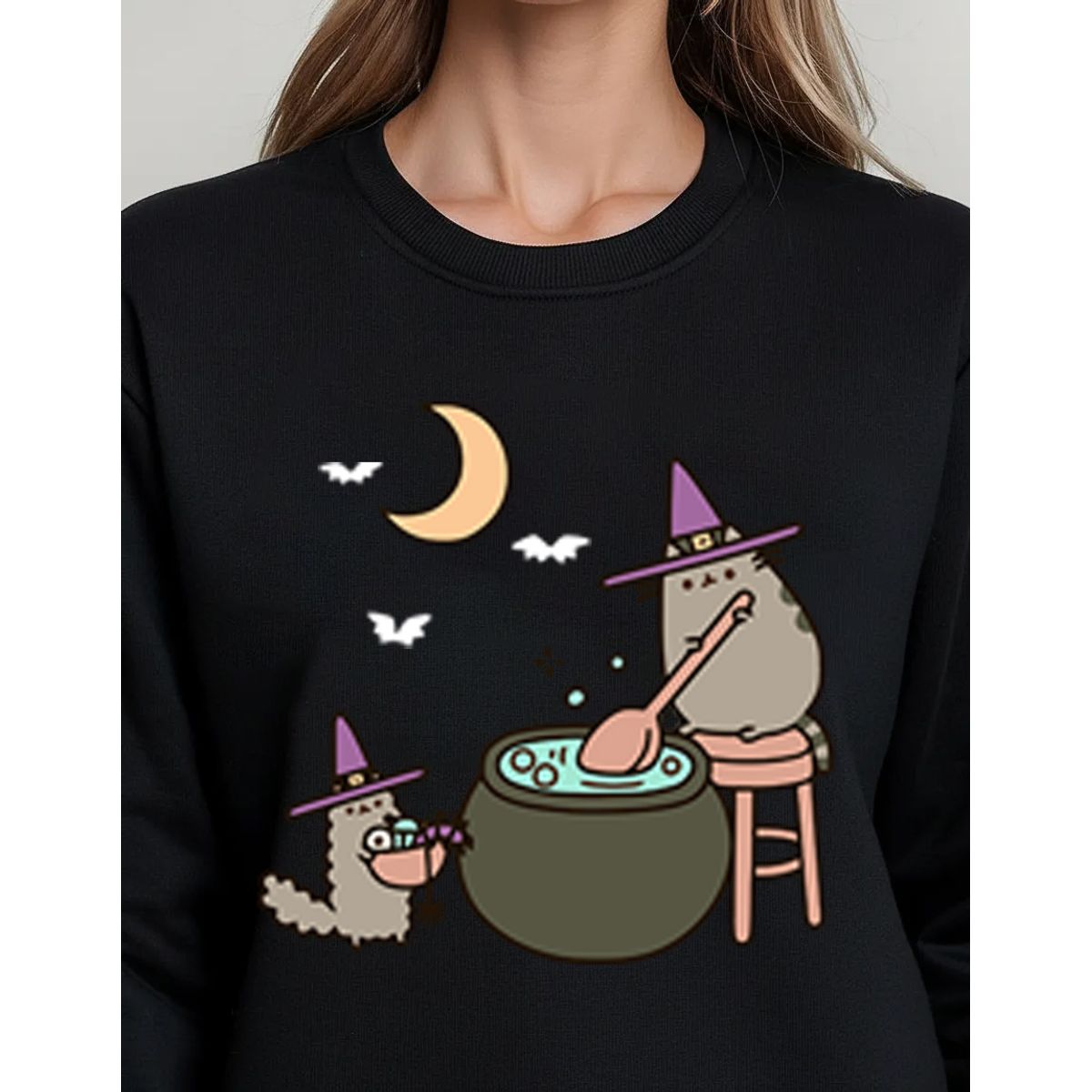 ROLY - Poleron Diseño Halloween Gato Kawai Sin Capucha