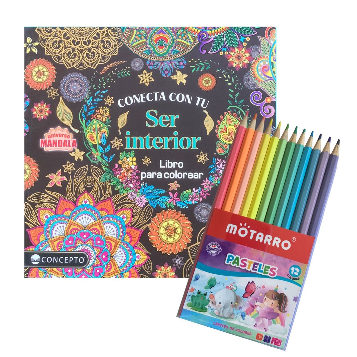 LATINBOOKS - Libro para colorear - Conecta con tu ser interior + 12 lápices pastel